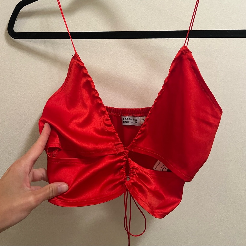 Beginning Boutique Red Tie Top